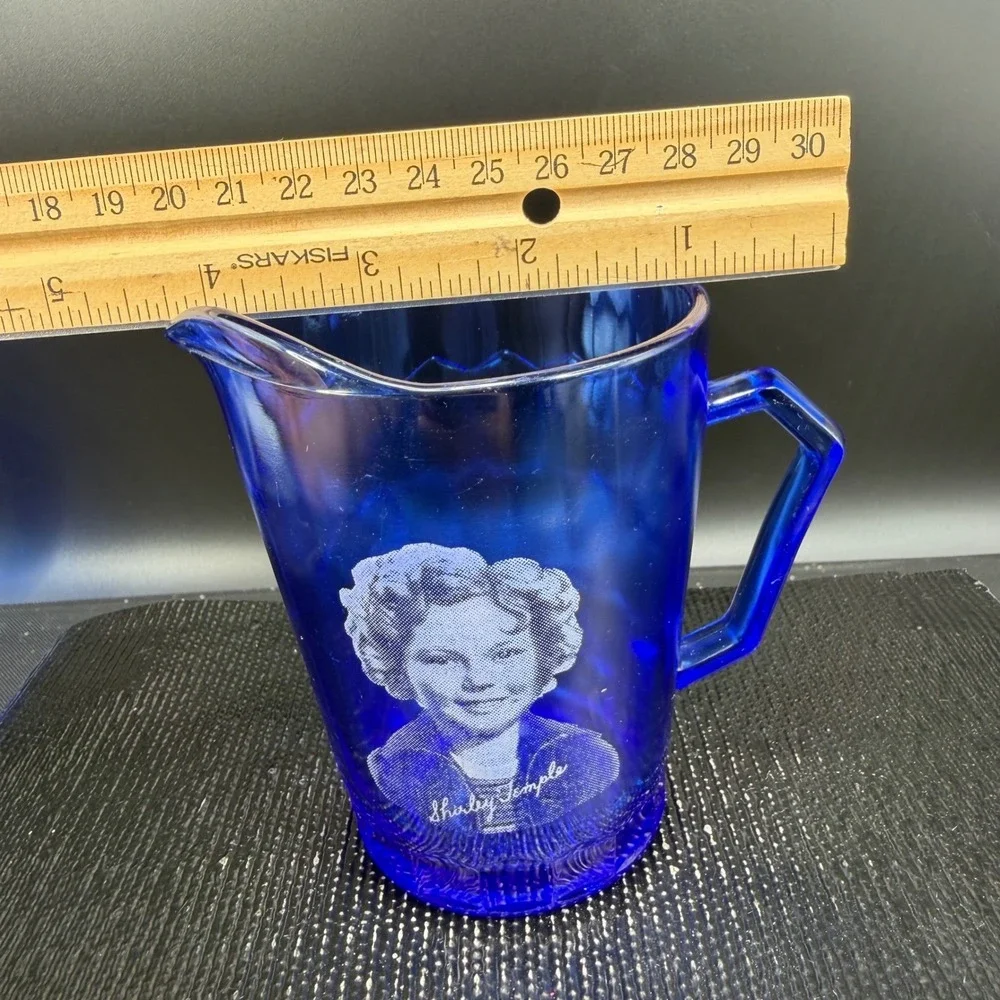 Vintage Shirley Temple‎ Cobalt Blue Glass Pitcher Creamer Depression Glass 1930s